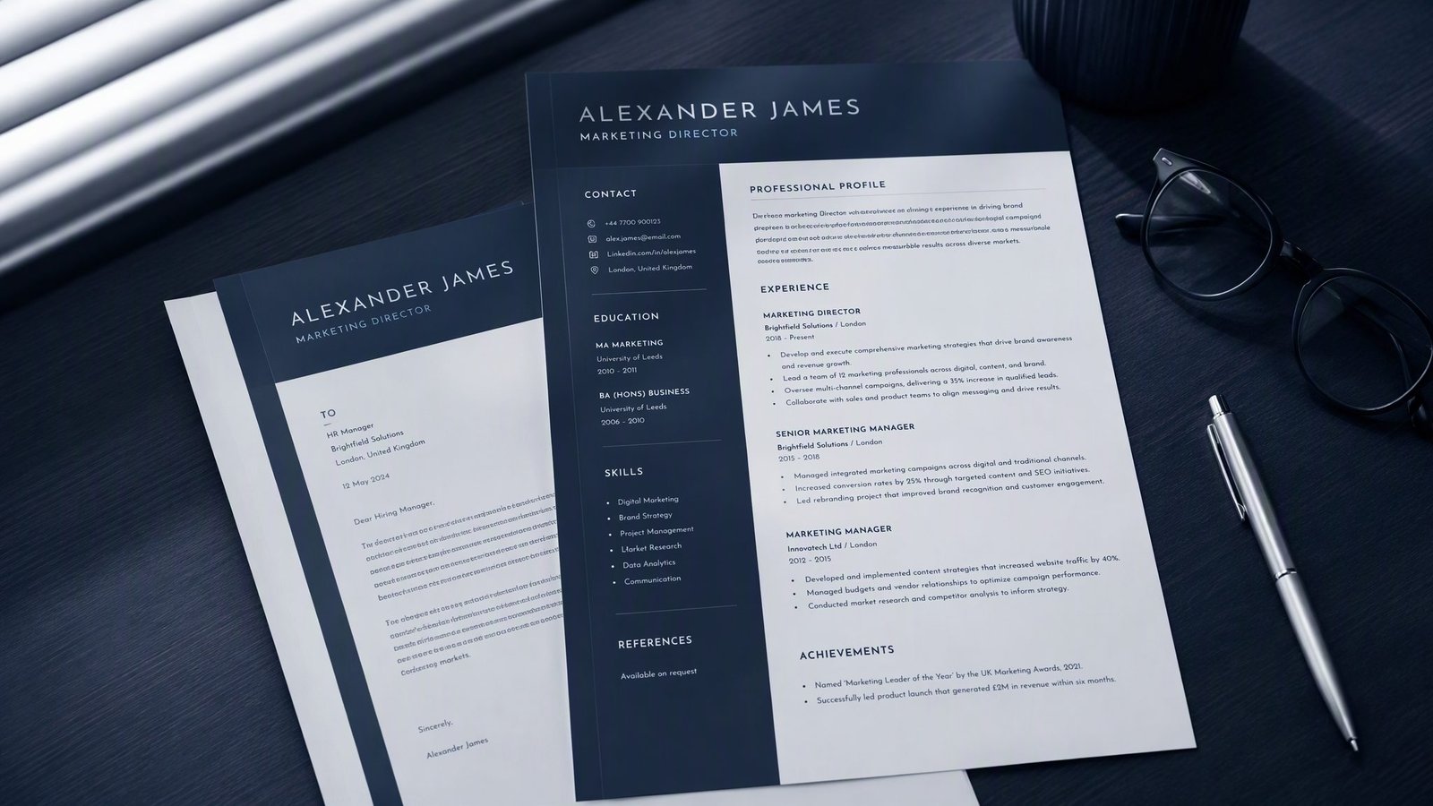 Professionally written CV documents on a desk