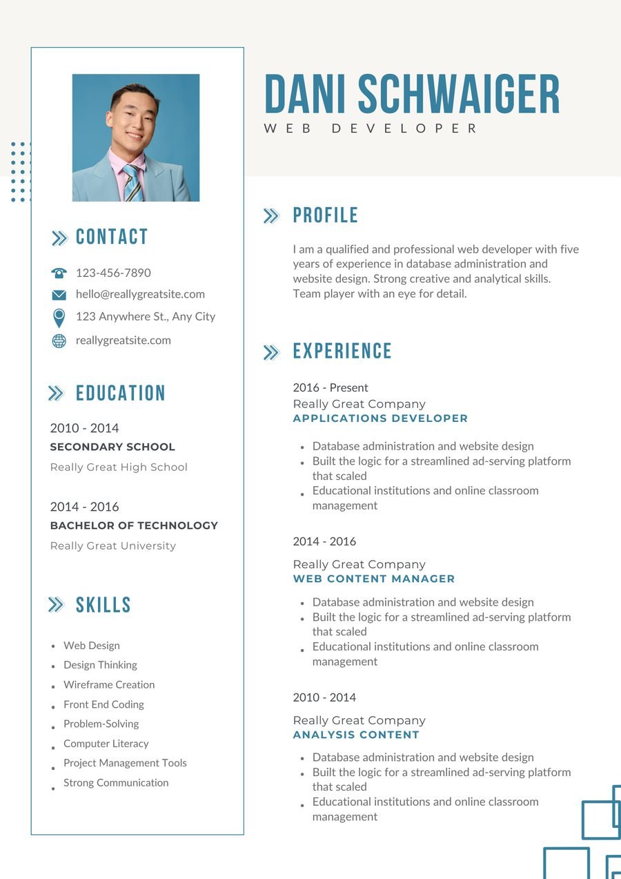 Blue Accent CV template preview