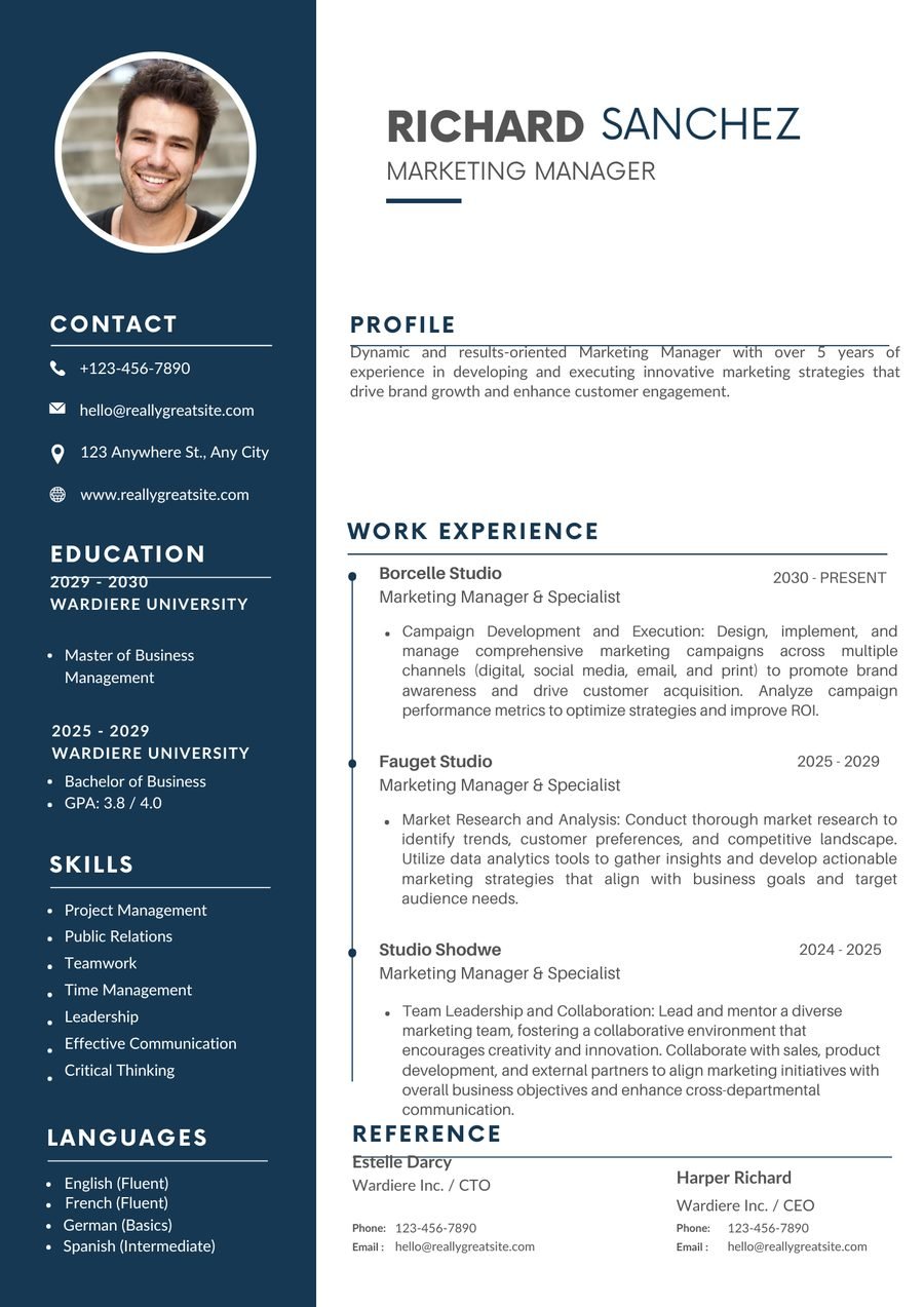 Corporate Navy CV template preview