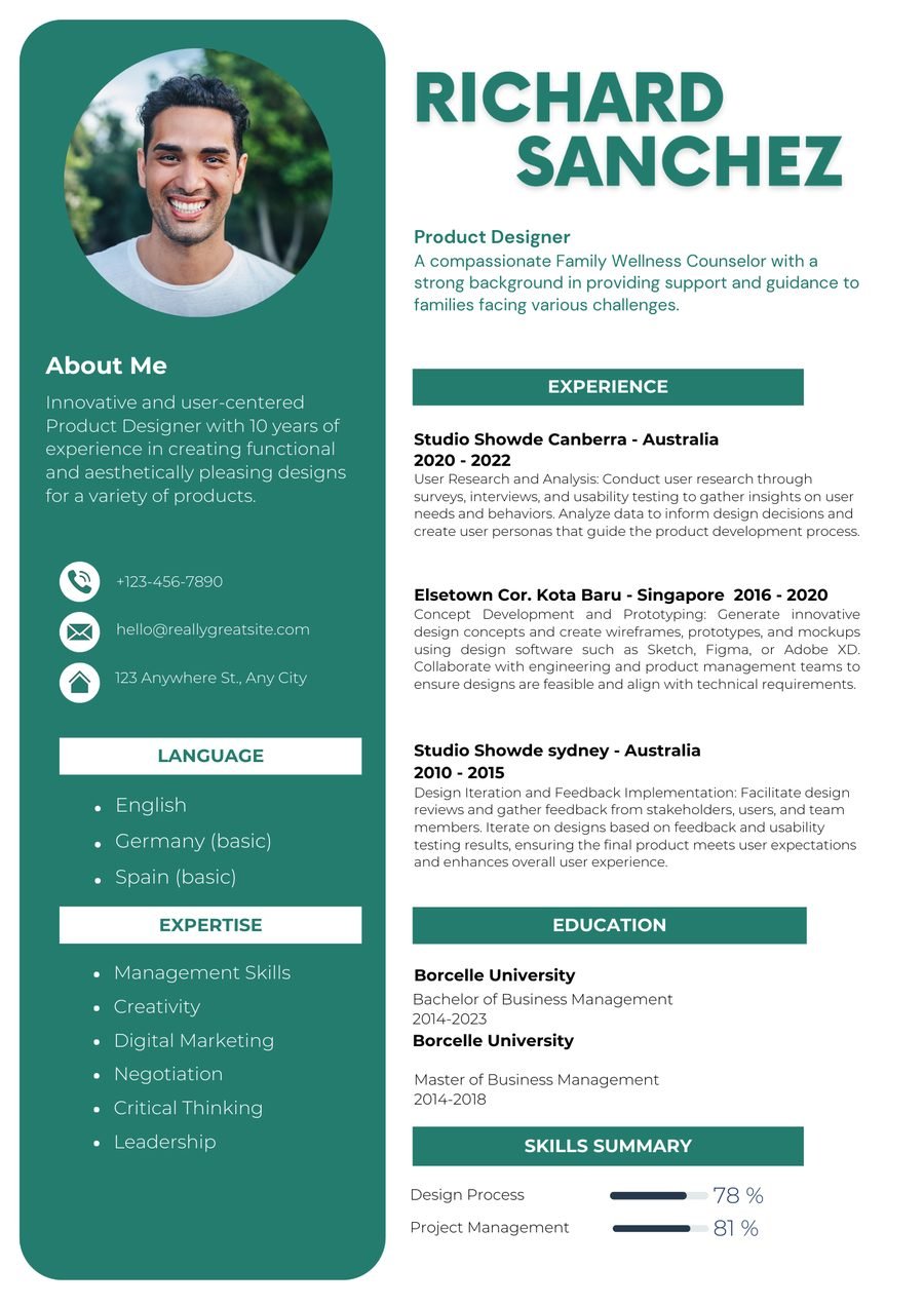 Emerald Header CV template preview