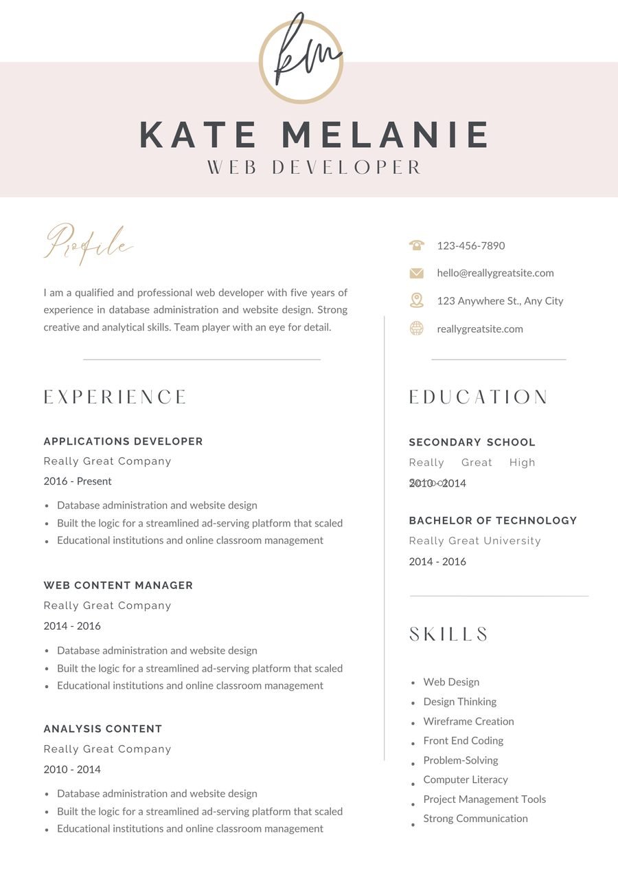 Script Monogram CV template preview