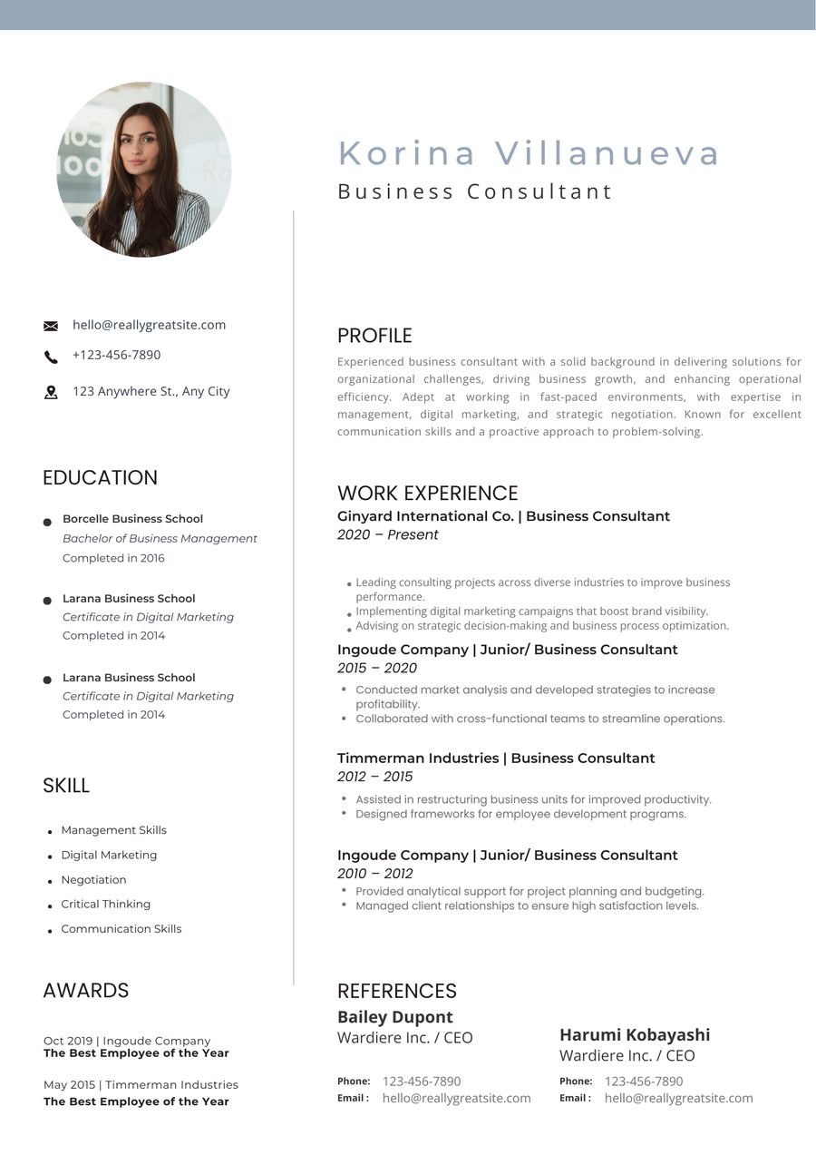 True Minimal CV template preview