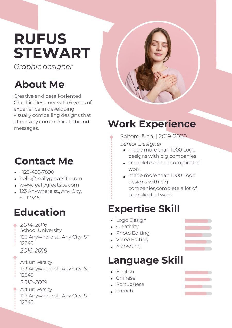 Blush Pop CV template preview