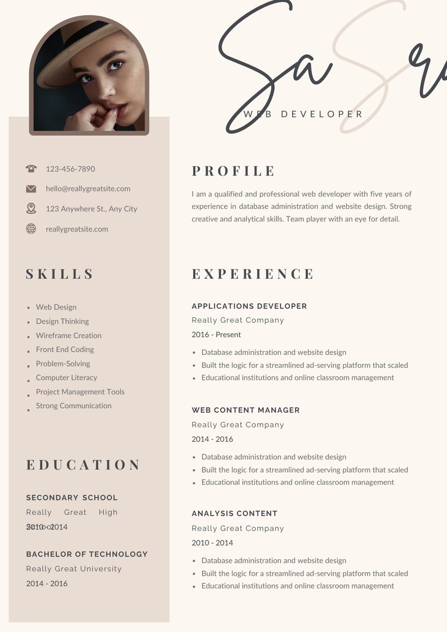 Arch Portrait CV template preview