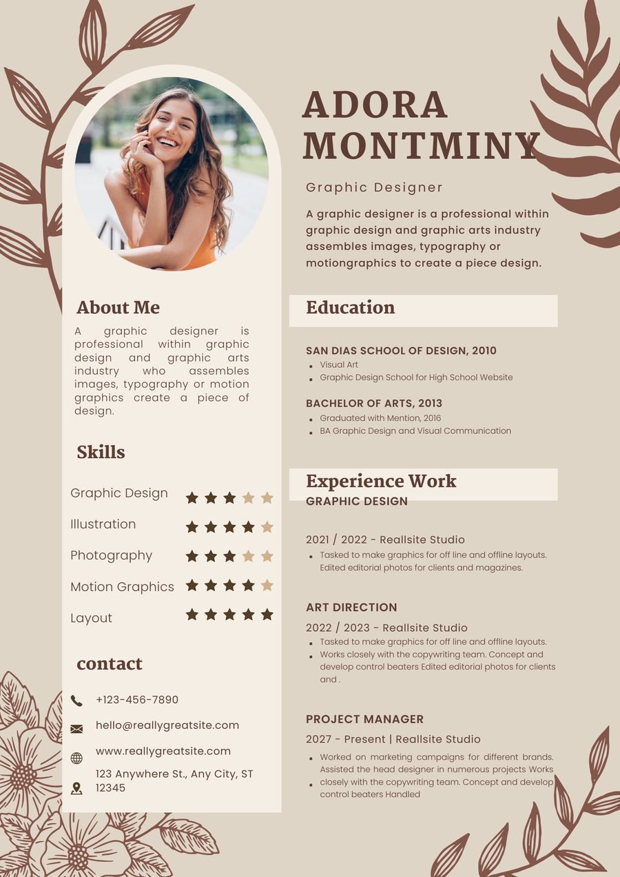 Botanical Cream CV template preview