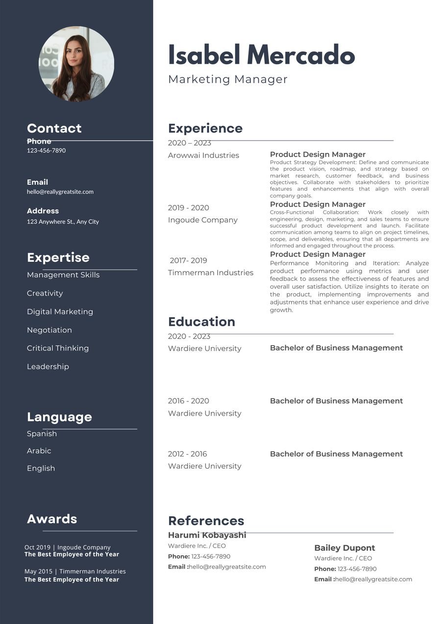 Midnight Column CV template preview