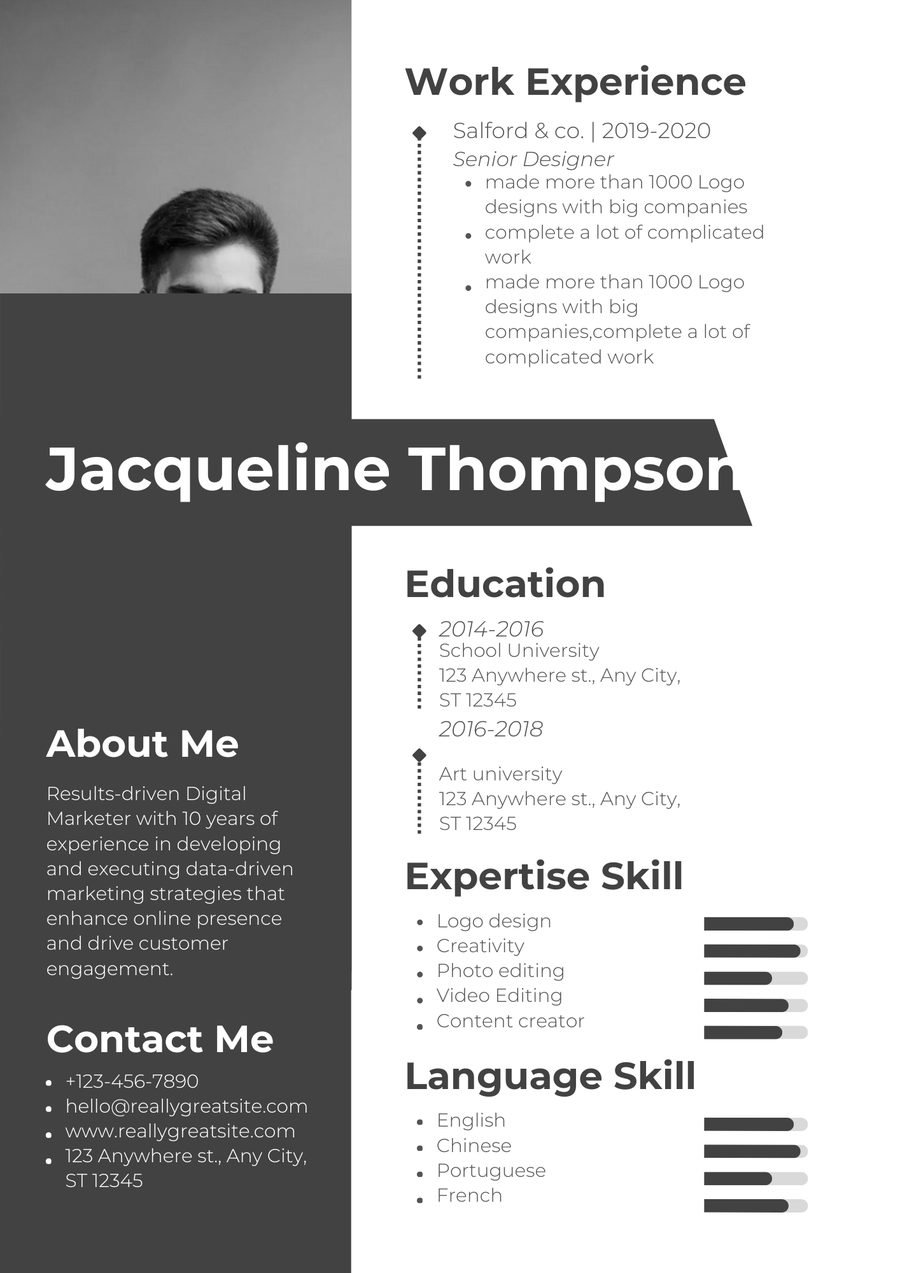 Storm Grey CV template preview