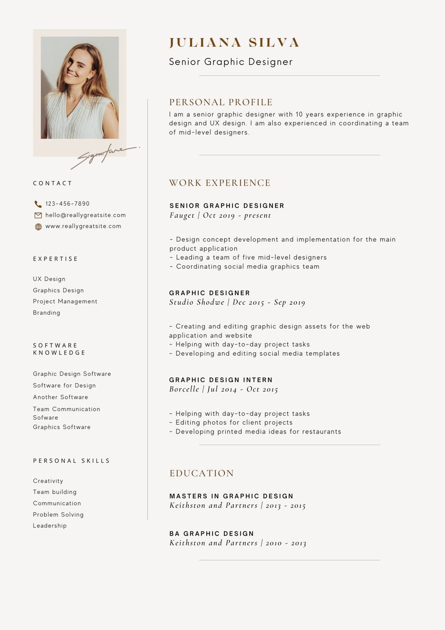 Golden Serif CV template preview