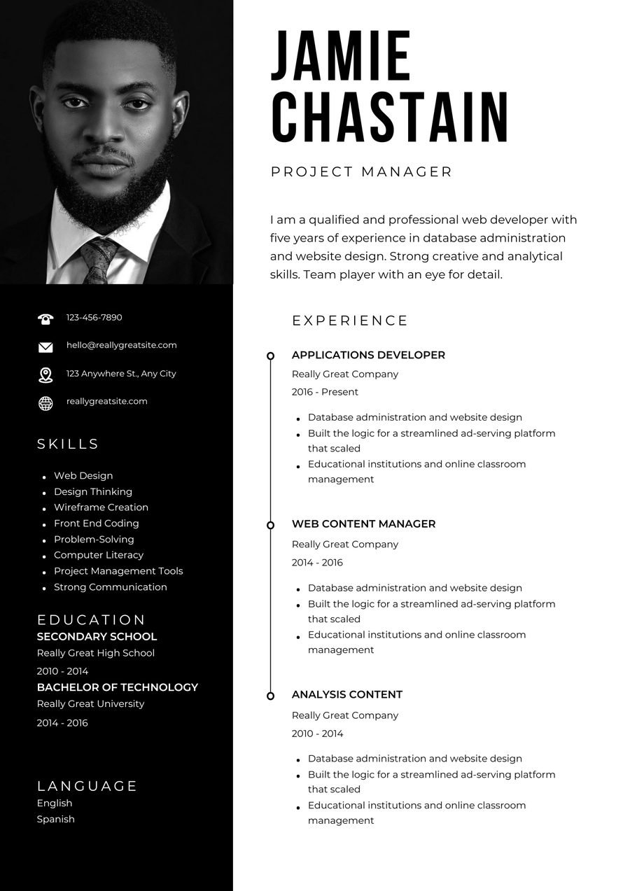 Mono Portrait CV template preview