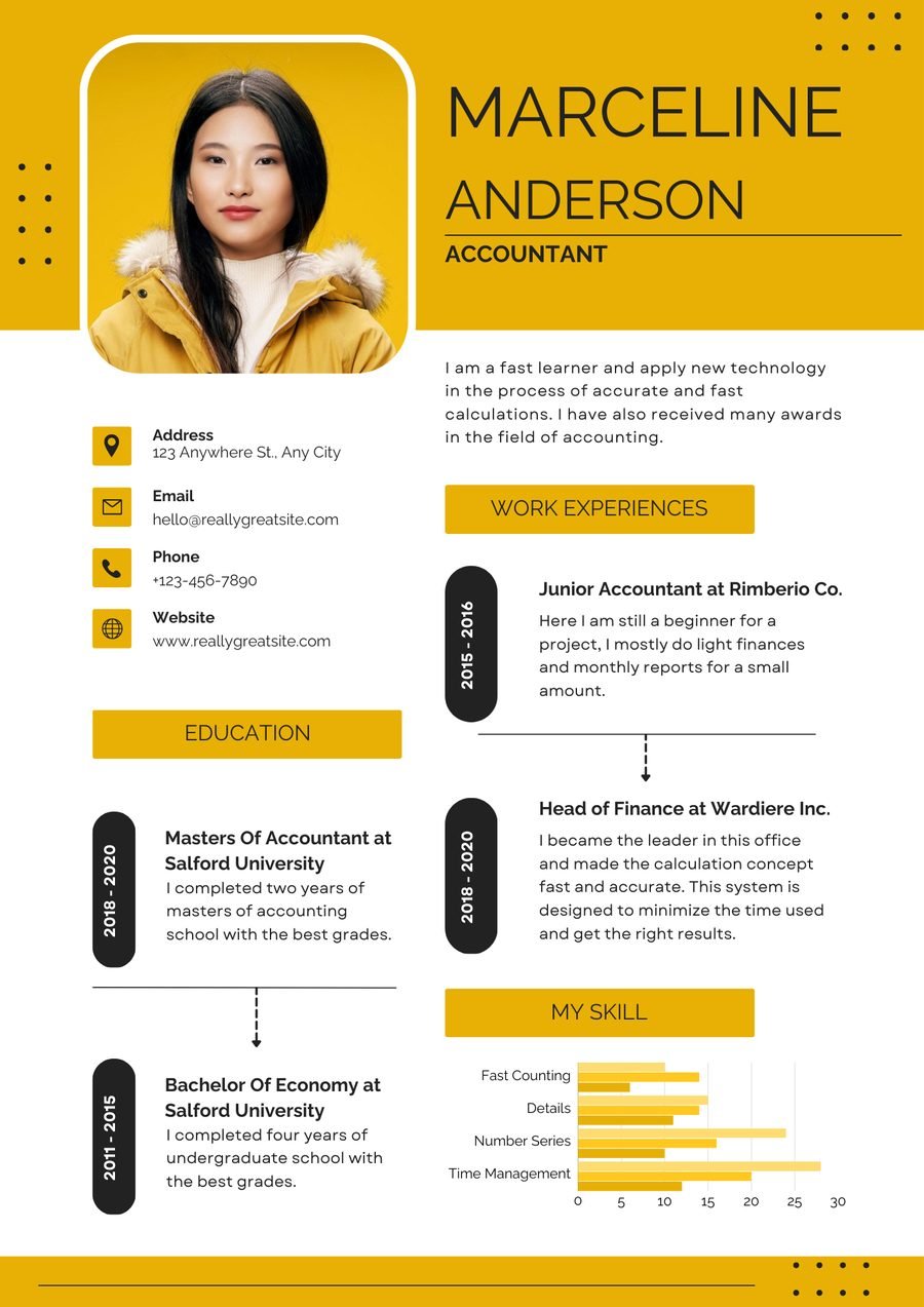 Bold Yellow CV template preview