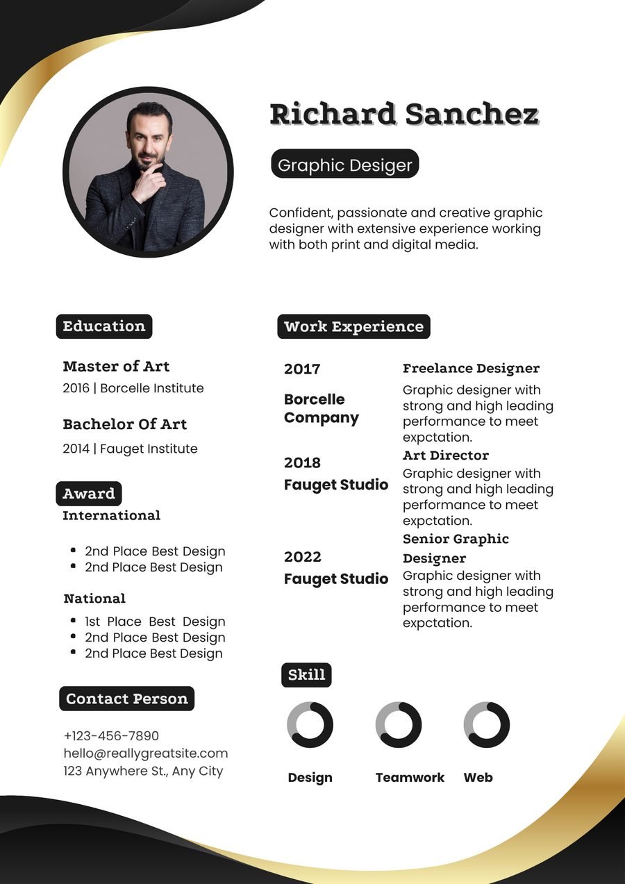 Black Gold CV template preview