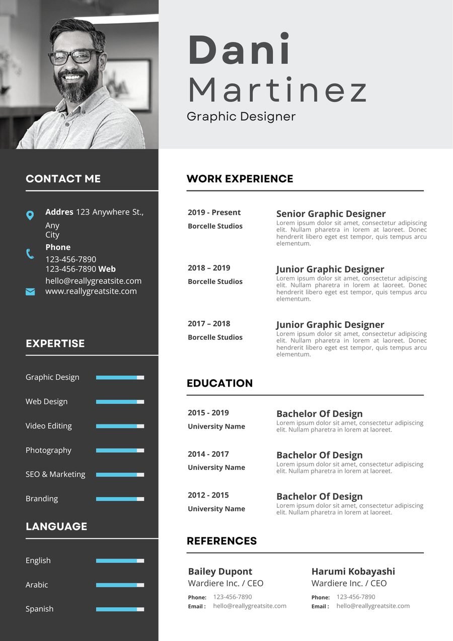 Graphite Cyan CV template preview